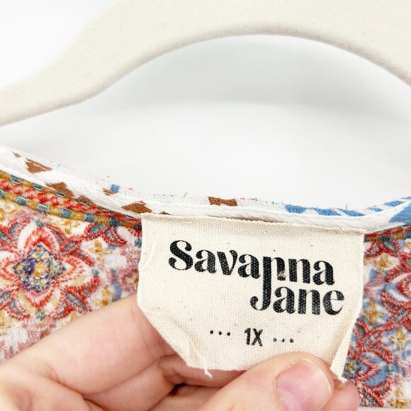 Savanna Jane Womens Boho Southwestern Aztec Print Flutter Sleeve Blouse Size 1X - Picture 5 of 9